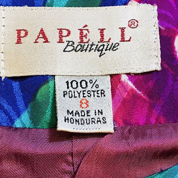 Vintage Papell Boutique Satiny Floral Jacket Blazer Top Shoulder Pads Women’s 8 - Picture 4 of 8